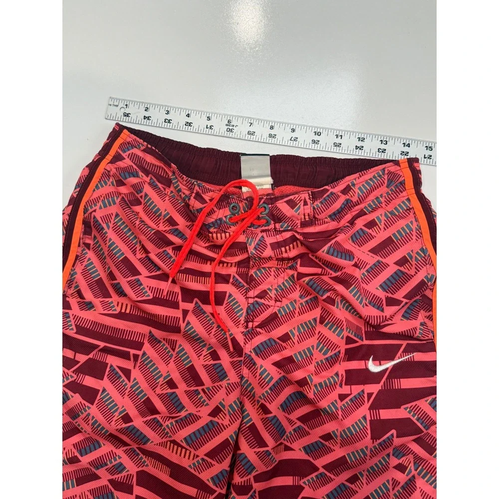 Nike Mens Swim Trunks Red Orange Geometric Abstract Print Mesh Lined Small
